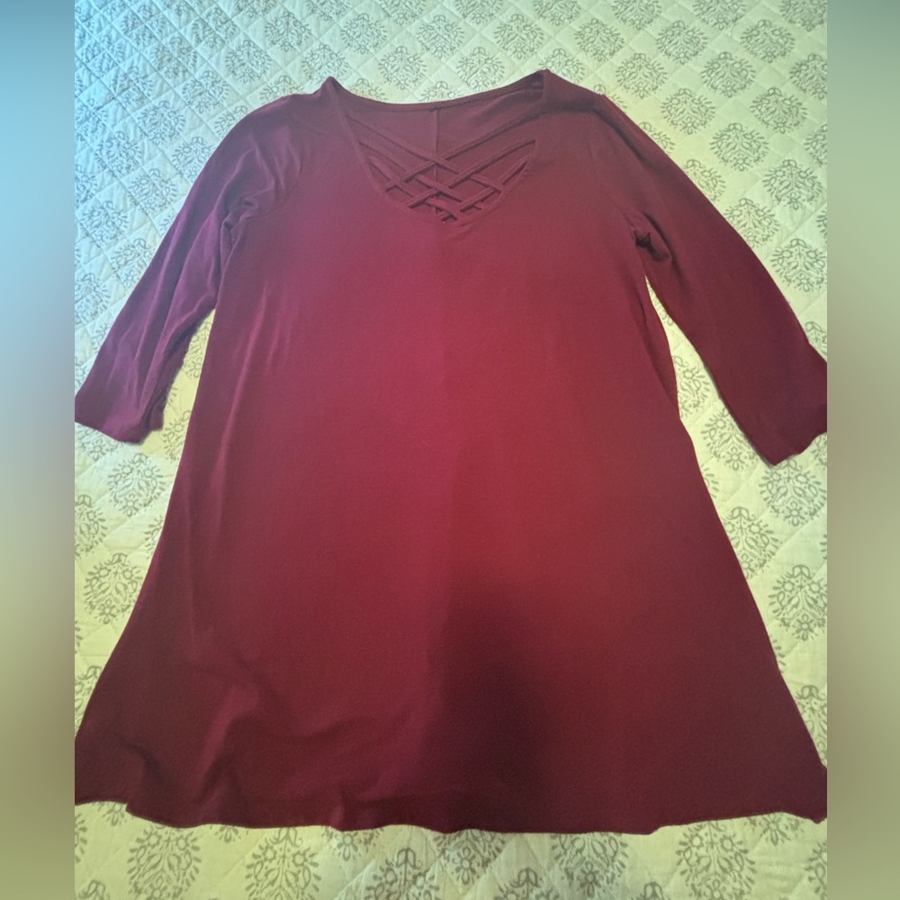 Burgundy Crisscross Neckline Dress